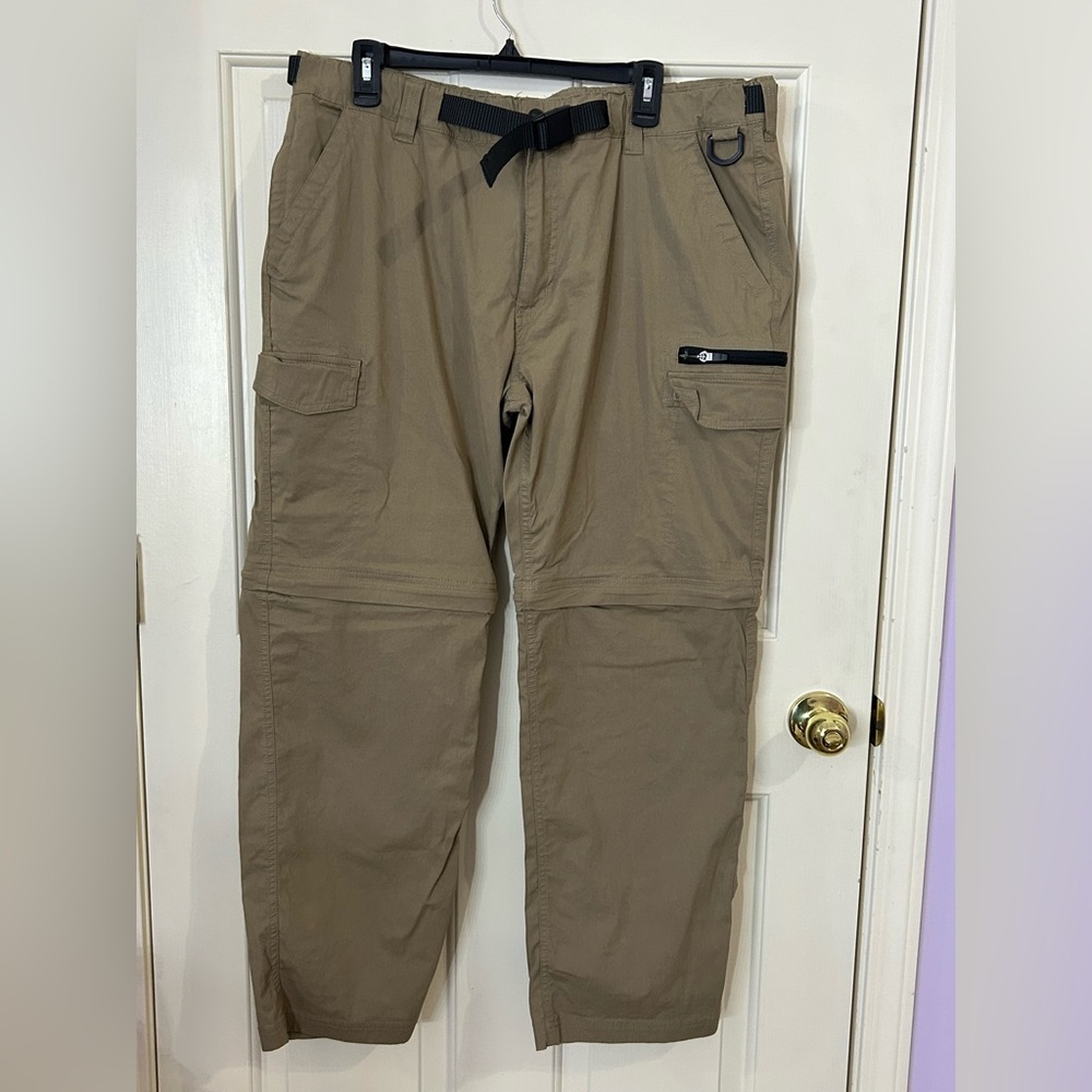 BC Clothing Co Convertible Pants Men XL x 30 Tan Cargo Hiking Stretch Zip Off